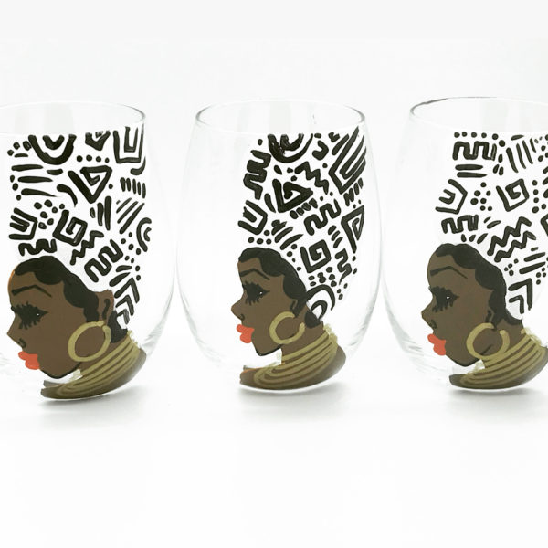 black and white stemless wine glass